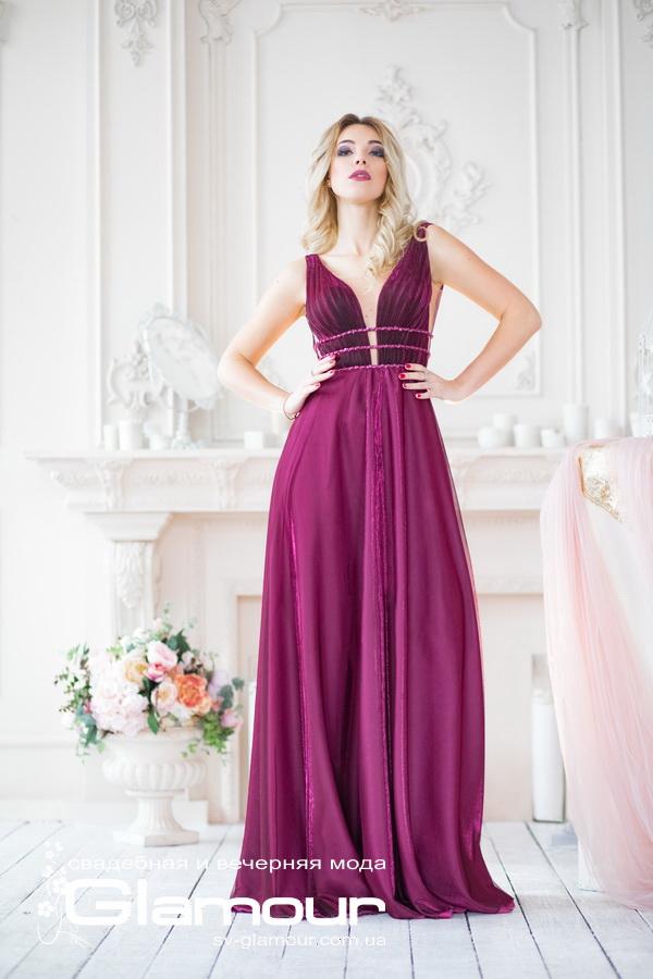 длинное вечернее платье Plum Illusion сливового цвета с V-образным вырезом и открытой спиной